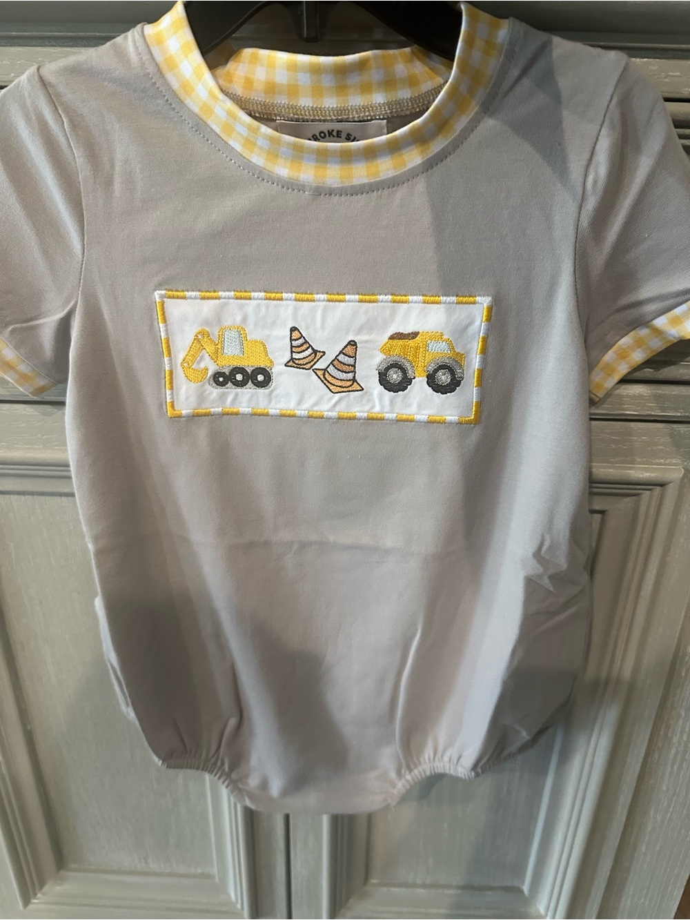 Gray & Yellow Construction Truck Short Sleeve One-Piece